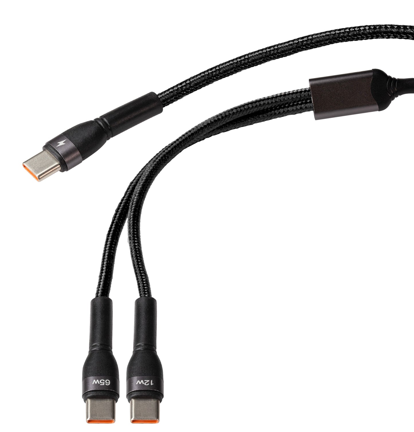 Maplin USB-C to 2-in-1 Multi-Charging USB-C 65W & USB-C 12W Braided Cable - Black