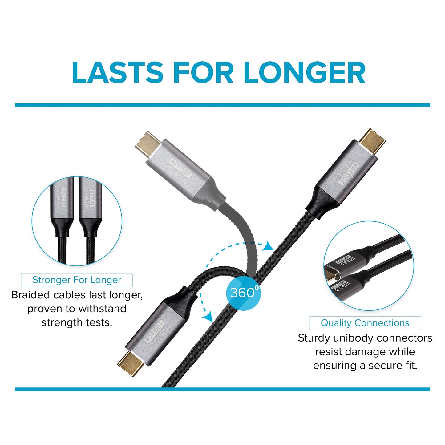 Maplin USB-C Male to USB-C Female 100W Extension Braided Cable - Black
