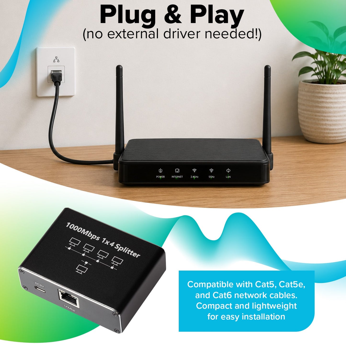 Maplin RJ45 1 Port In 4 Ports Out Ethernet LAN Splitter - Black