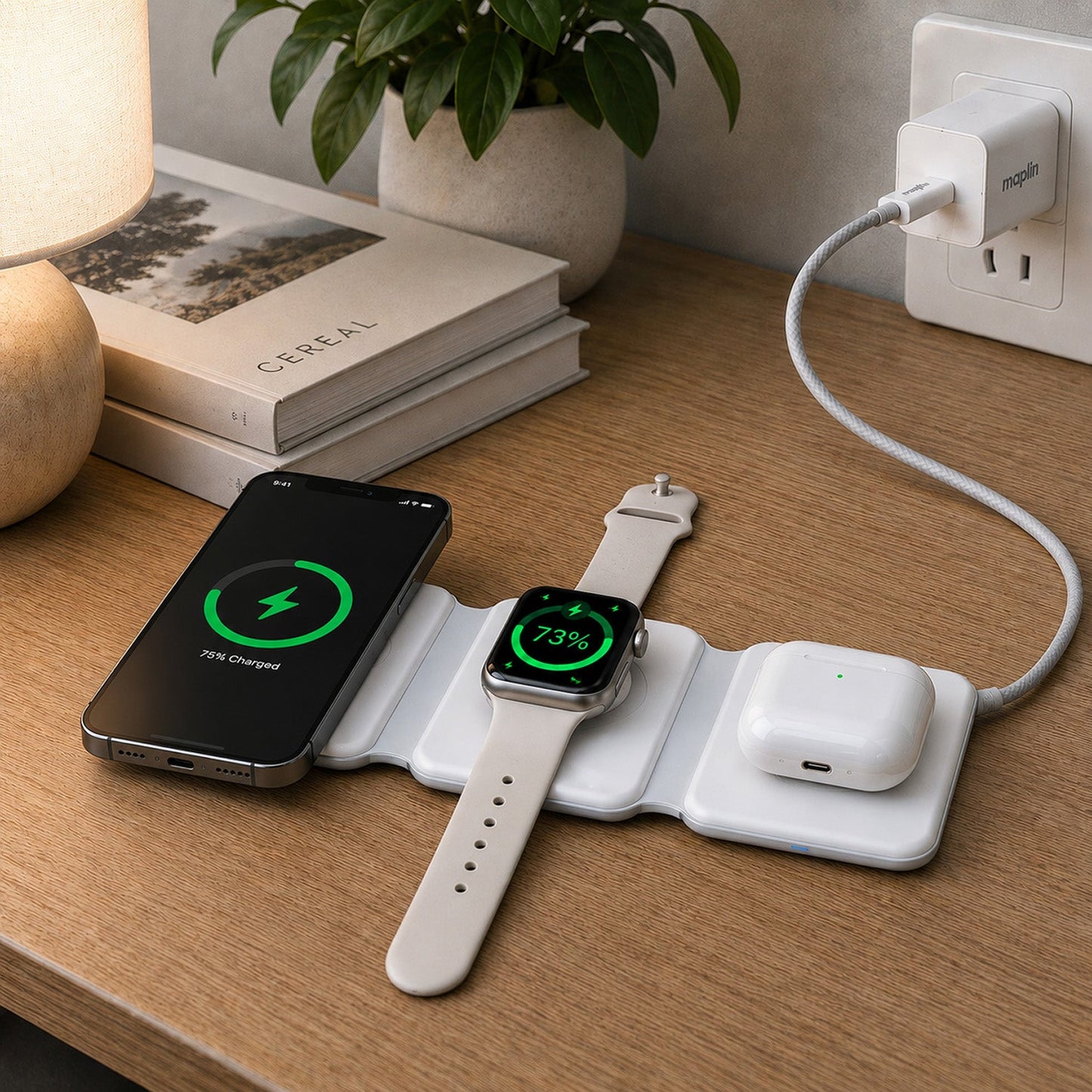Maplin 3-in-1 Magnetic Wireless Charging Mat for Phone / Earbuds / Watch