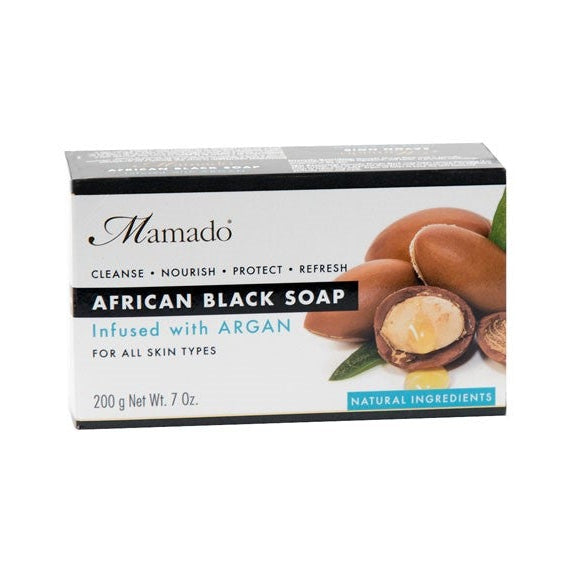 Mamado African Black Soap Infused With Argan Deep Cleansing & Hydrating for All Skin Types 200g/7.05 oz