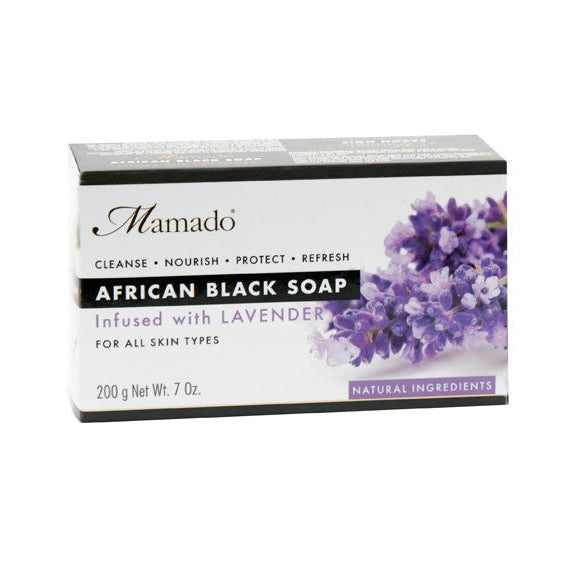 Mamado African Black Soap Infused With Lavender Soothing & Cleansing Bar for All Skin Types 200g/7.05 oz