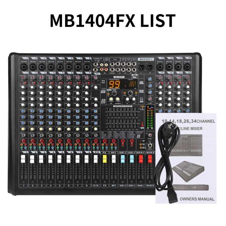 XTUGA B1404FX 14 Channels Bluetooth Audio Mixer Digital DJ Controller Sound Mixing Console (EU Plug)