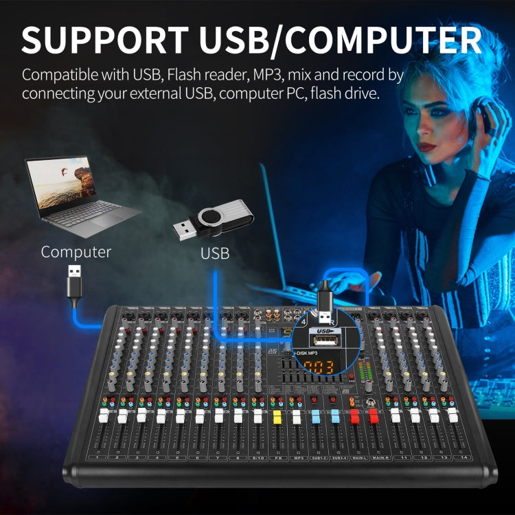 XTUGA B1404FX 14 Channels Bluetooth Audio Mixer Digital DJ Controller Sound Mixing Console (UK Plug)