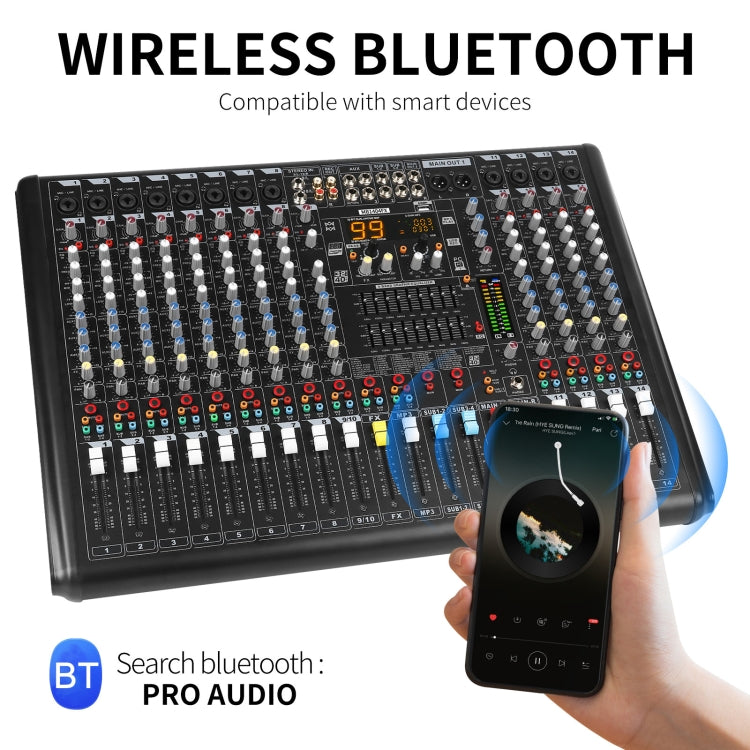 XTUGA B1404FX 14 Channels Bluetooth Audio Mixer Digital DJ Controller Sound Mixing Console (US Plug)