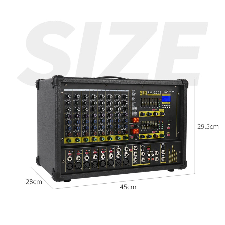 XTUGA PM1202 900W 10 Channel Stage Power Mixer 24Bit Multil-FX Processor Dual 99 DSP Effect DJ Amplifier (US Plug)