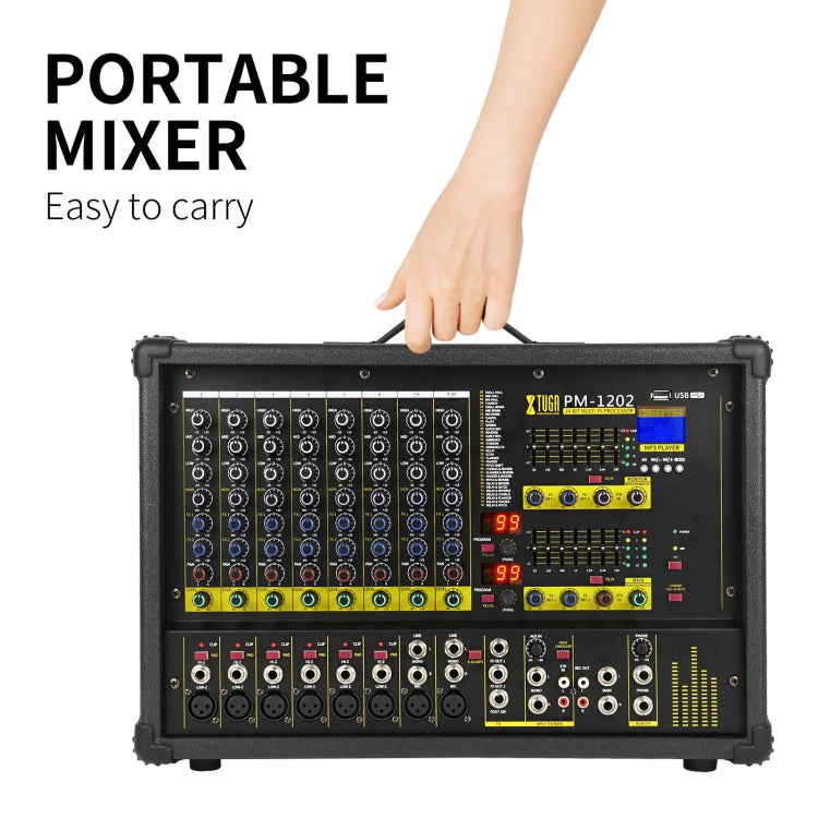 XTUGA PM1202 900W 10 Channel Stage Power Mixer 24Bit Multil-FX Processor Dual 99 DSP Effect DJ Amplifier (US Plug)