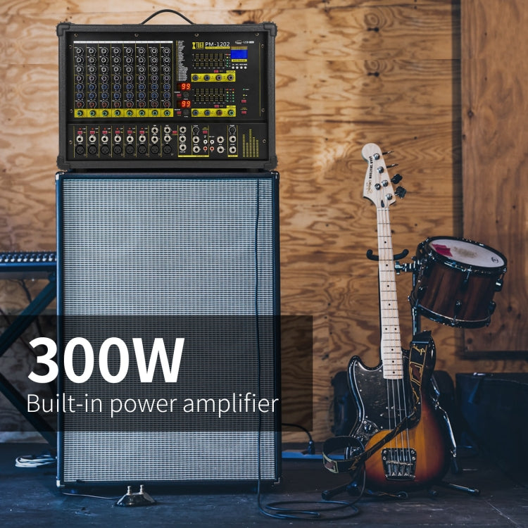 XTUGA PM1202 900W 10 Channel Stage Power Mixer 24Bit Multil-FX Processor Dual 99 DSP Effect DJ Amplifier (EU Plug)