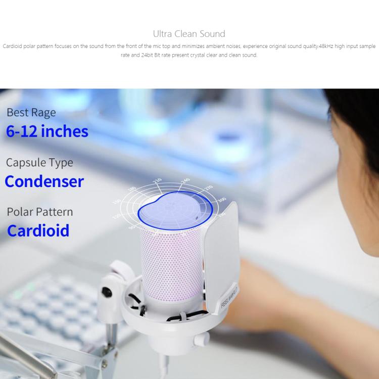 FEELWORLD VM1 USB Condenser Gaming Microphone for Streaming Noise Cancellation Mute RGB Light Boom Arm Stand, VM1-AS