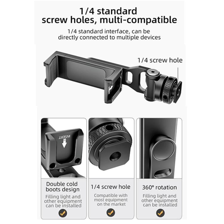BEXIN PH-01 Desktop Live Broadcast Bracket 360 Phone Clamp Dual Cold Shoes Mount (Black)
