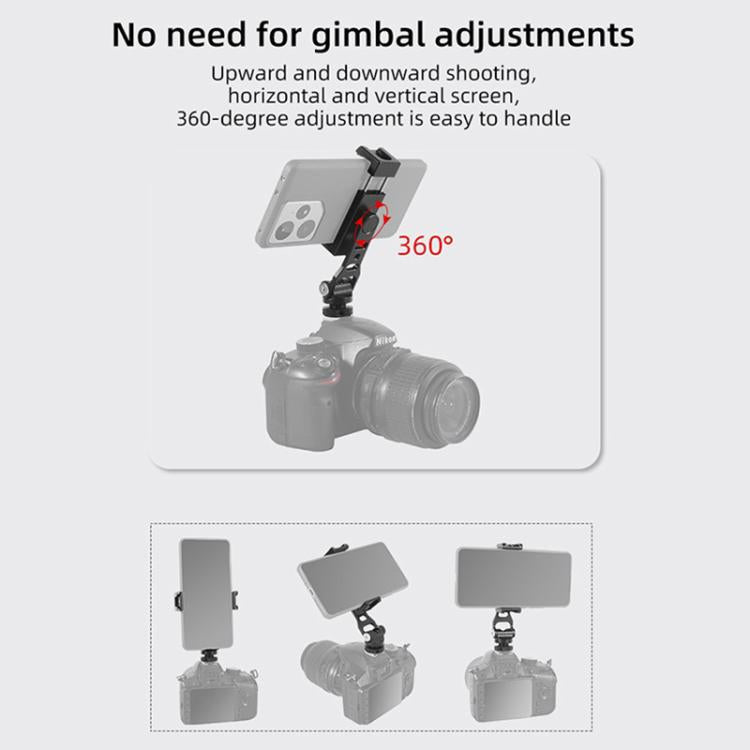 BEXIN PH-01 Desktop Live Broadcast Bracket 360 Phone Clamp Dual Cold Shoes Mount (Black)