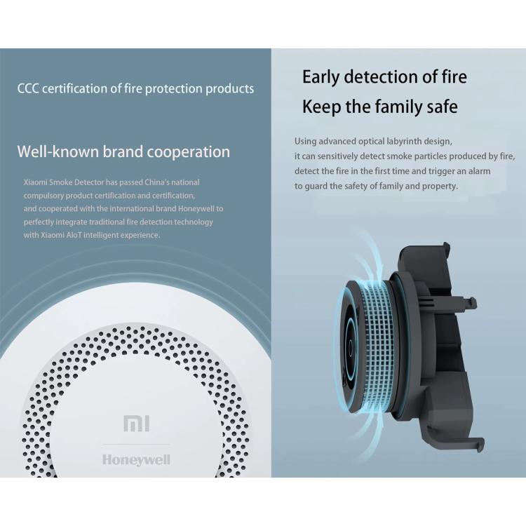 Original Xiaomi Honeywell Smart Fire Alarm Smoke Detector Alarm, Work with Xiaomi Multimode Smart Home Gateway 2 (CA1001) Mihome APP Control, APP Control