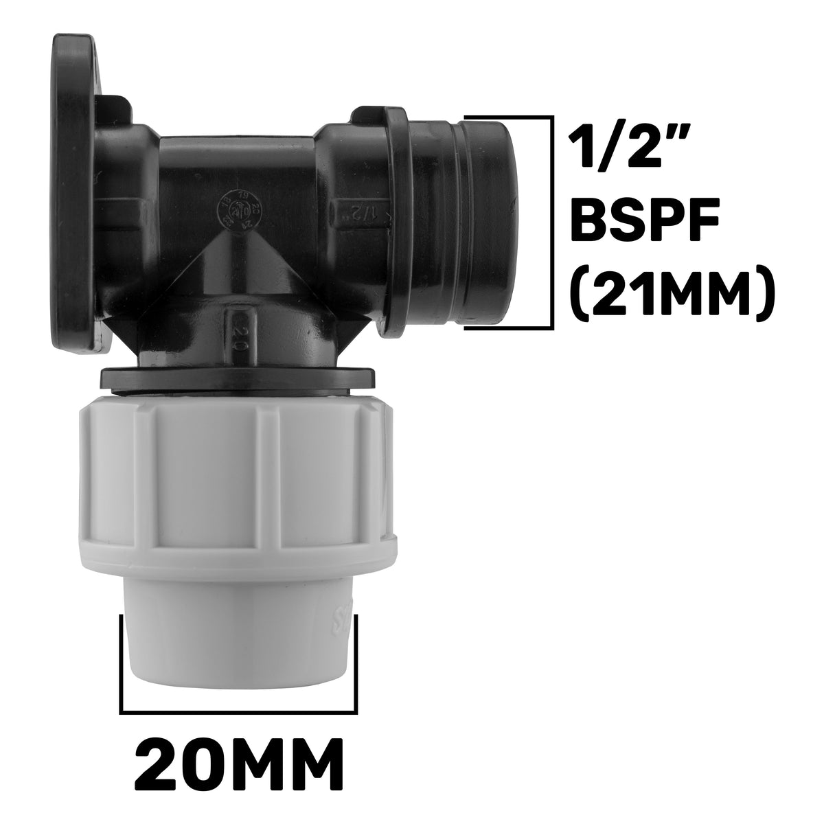 Wall Flange Kit 20mm MDPE - Brass Tap & Two Way Splitter & Connectors