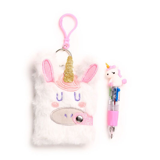 Plush A7 Notebook & Multi Colour Pen - Unicorn Magic