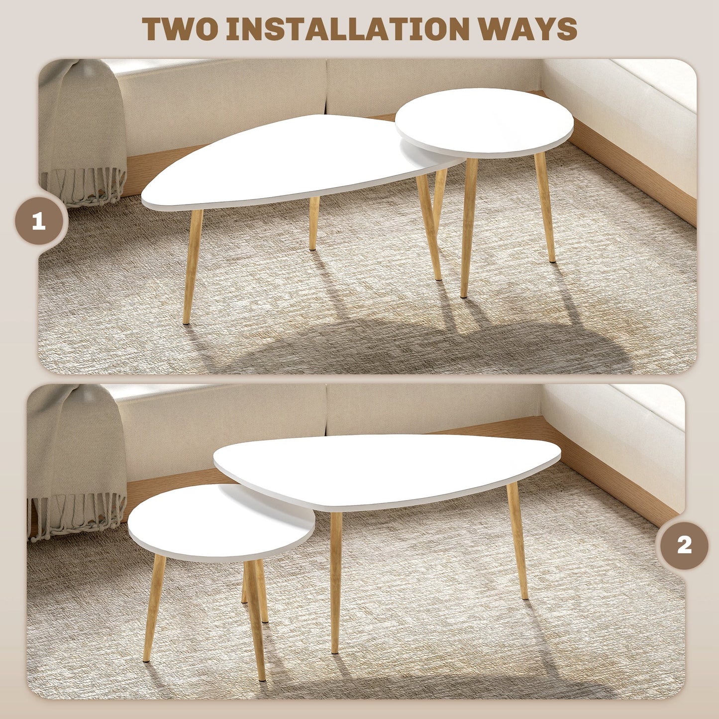 HOMCOM Coffee Table Set of 2 Nesting End Side Tables for Living Room, White