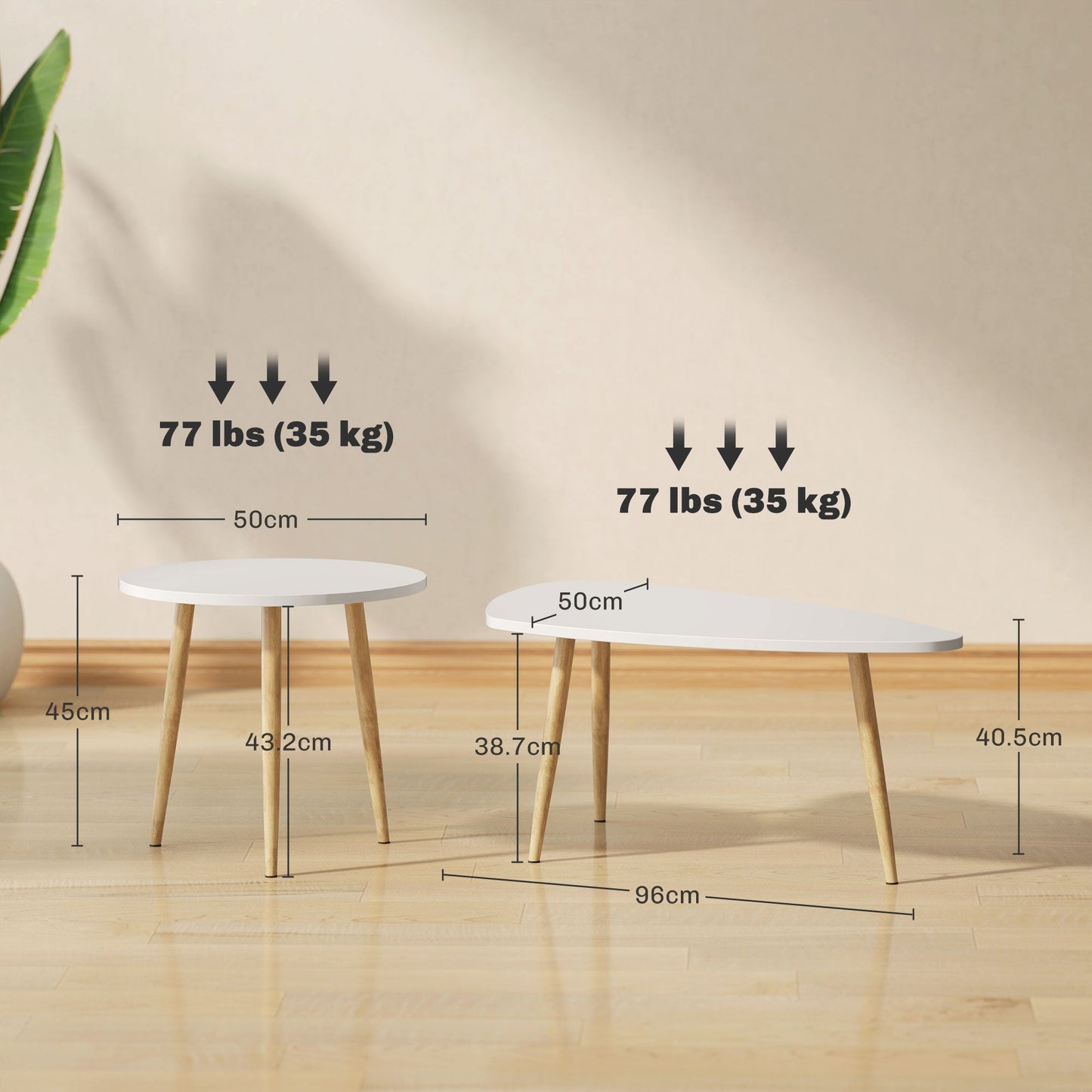 HOMCOM Coffee Table Set of 2 Nesting End Side Tables for Living Room, White
