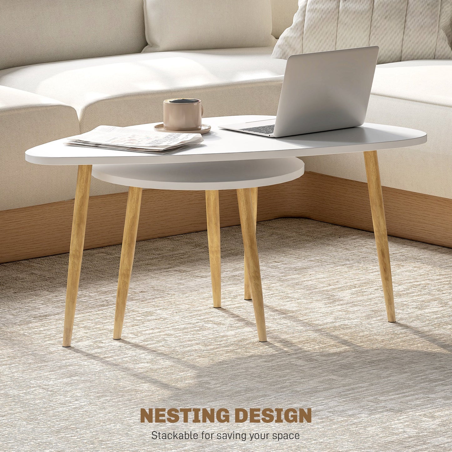 HOMCOM Coffee Table Set of 2 Nesting End Side Tables for Living Room, White