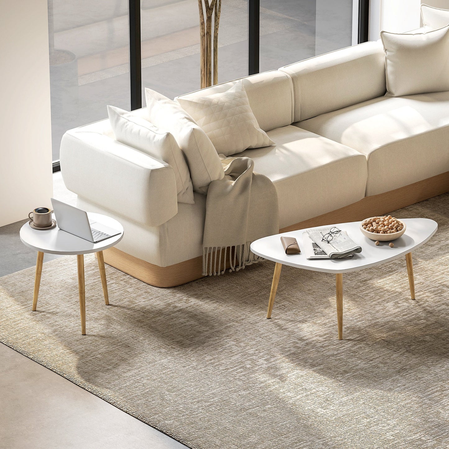 HOMCOM Coffee Table Set of 2 Nesting End Side Tables for Living Room, White