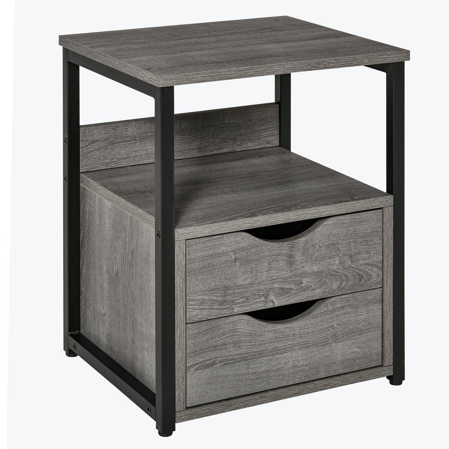 HOMCOM End Table Bedside Desk Slim Storage Cabinet with Shelf Grey