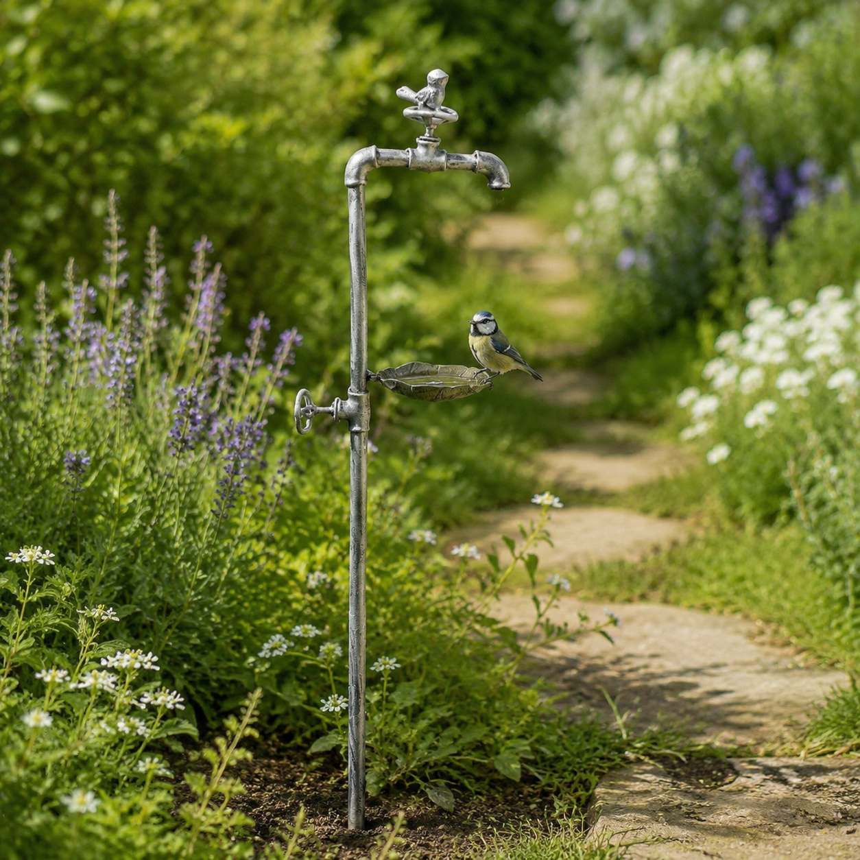 Rustic Bird Bath and Feeder Freestanding Garden Stake 92cm