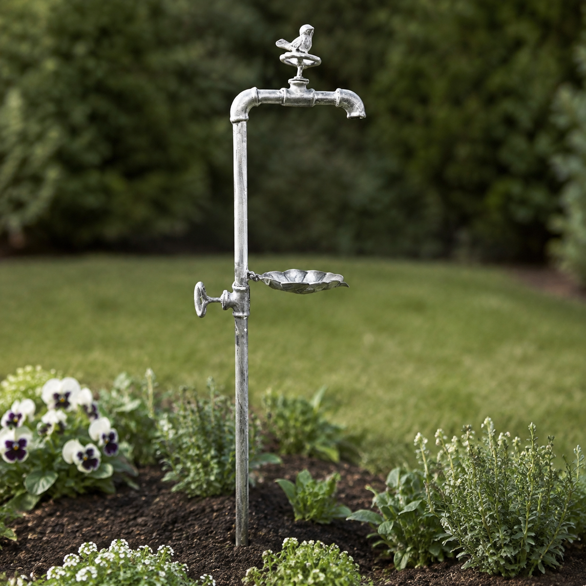 Rustic Bird Bath and Feeder Freestanding Garden Stake 92cm