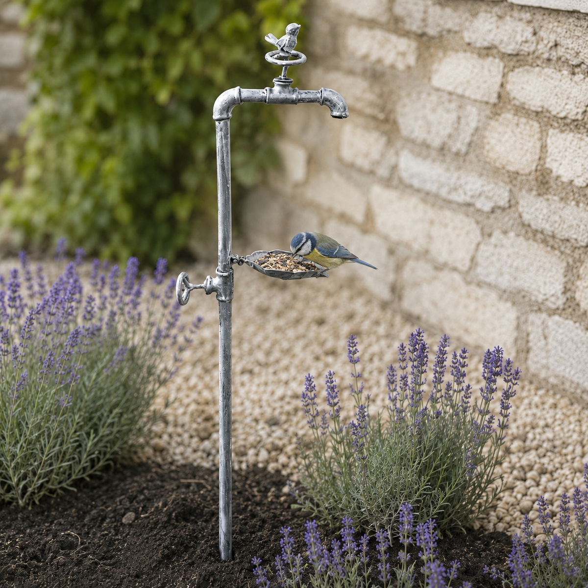 Rustic Bird Bath and Feeder Freestanding Garden Stake 92cm