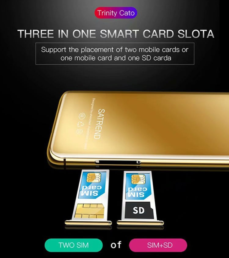SATREND S10 Card Mobile Phone, 2.4 inch Touch Screen, MTK6261D, Support Bluetooth, FM, GSM, Dual SIM(Gold)