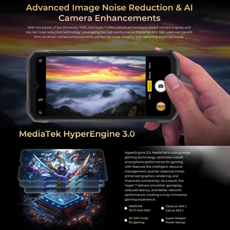 [HK Warehouse] HOTWAV Hyper 7 Rugged Phone, 8GB+256GB, 10800mAh, 6.6 inch Android 14 MediaTek Dimensity 7050 5G, Network: 5G, OTG, NFC (Punk Yellow)