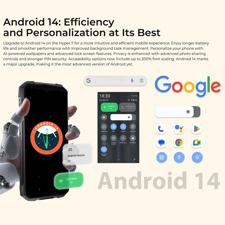 [HK Warehouse] HOTWAV Hyper 7 Rugged Phone, 8GB+256GB, 10800mAh, 6.6 inch Android 14 MediaTek Dimensity 7050 5G, Network: 5G, OTG, NFC (Black)