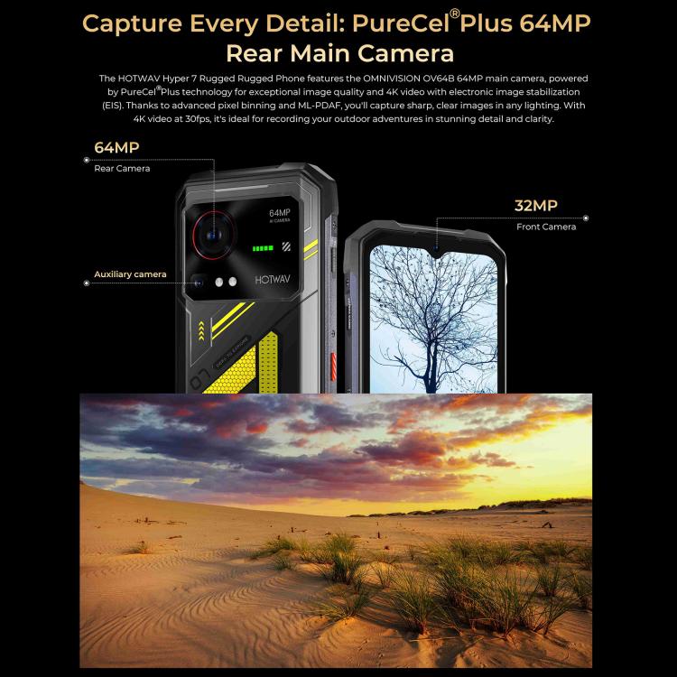 [HK Warehouse] HOTWAV Hyper 7 Rugged Phone, 8GB+256GB, 10800mAh, 6.6 inch Android 14 MediaTek Dimensity 7050 5G, Network: 5G, OTG, NFC (Punk Yellow)