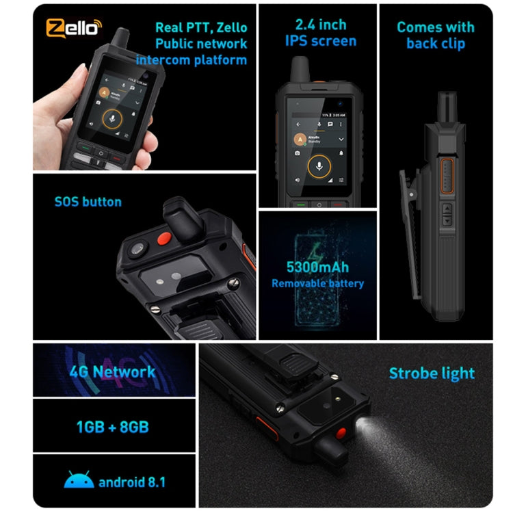 UNIWA F80 Walkie Talkie Rugged Phone, 1GB+8GB, Waterproof Dustproof Shockproof, 5300mAh Battery, 2.4 inch Android 8.1 Qualcomm MSM8909 Quad Core up to 1.1GHz, Network: 4G, Dual SIM, PPT, SOS (Black)