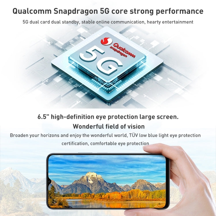 Honor Play6C 5G VNE-AN40, 8GB+128GB, China Version, Dual Back Cameras, Side Fingerprint Identification, 5000mAh Battery, 6.5 inch Magic UI 5.0 (Android R) Qualcomm Snapdragon 480 Plus Octa Core up to 2.2GHz, Network: 5G, Not Support Google Play(Black)