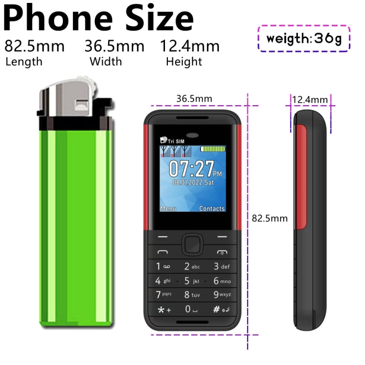 SERVO BM5310 Mini Mobile Phone, Russian Key, 1.33 inch, MTK6261D, 21 Keys, Support Bluetooth, FM, Magic Sound, Auto Call Record, GSM, Triple SIM (Black Red)