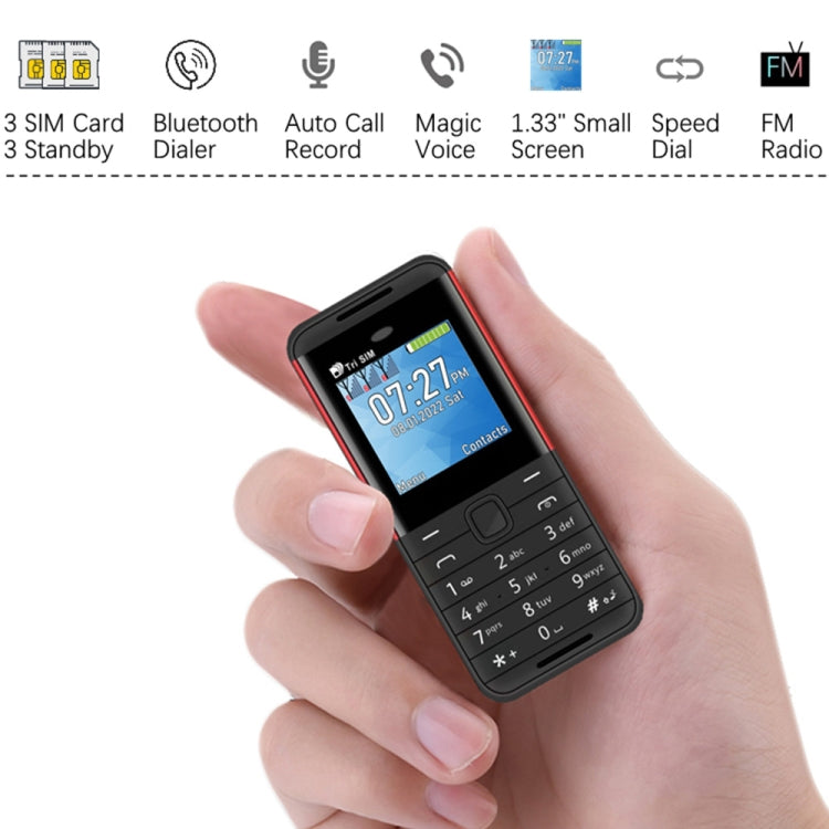 SERVO BM5310 Mini Mobile Phone, Russian Key, 1.33 inch, MTK6261D, 21 Keys, Support Bluetooth, FM, Magic Sound, Auto Call Record, GSM, Triple SIM (Black+green)