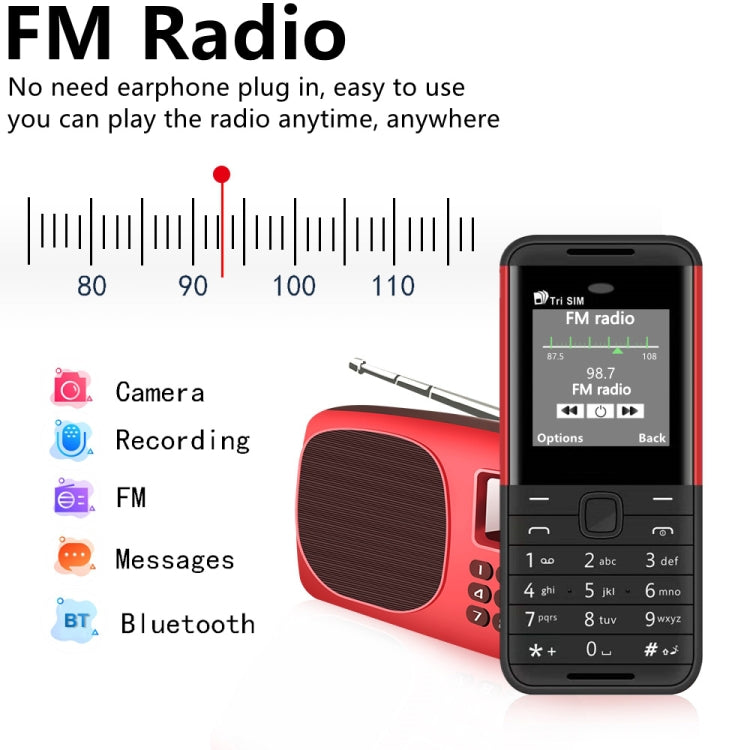 SERVO BM5310 Mini Mobile Phone, Russian Key, 1.33 inch, MTK6261D, 21 Keys, Support Bluetooth, FM, Magic Sound, Auto Call Record, GSM, Triple SIM (Black Red)
