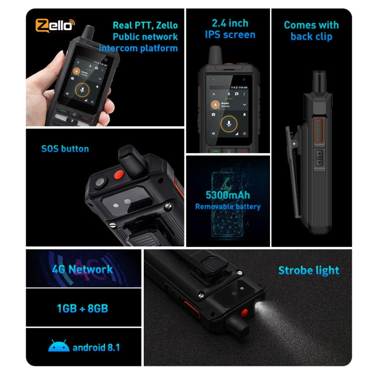 UNIWA F80S Walkie Talkie Rugged Phone, 1GB+8GB, Waterproof Dustproof Shockproof, 5300mAh Battery, 2.4 inch Android 10 Spreadtrum SL8541E Quad Core up to 1.4GHz, Network: 4G, Dual SIM, PoC, SOS (Black)