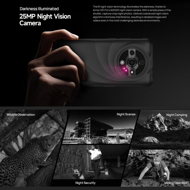 [HK Warehouse] Ulefone Armor X31 Pro 5G, 8GB+256GB, Night Vision, IP68/IP69K Rugged Phone, 6.56 inch Android 15 MediaTek Dimensity 6300 Octa Core, Network: 5G, NFC, OTG (Black)