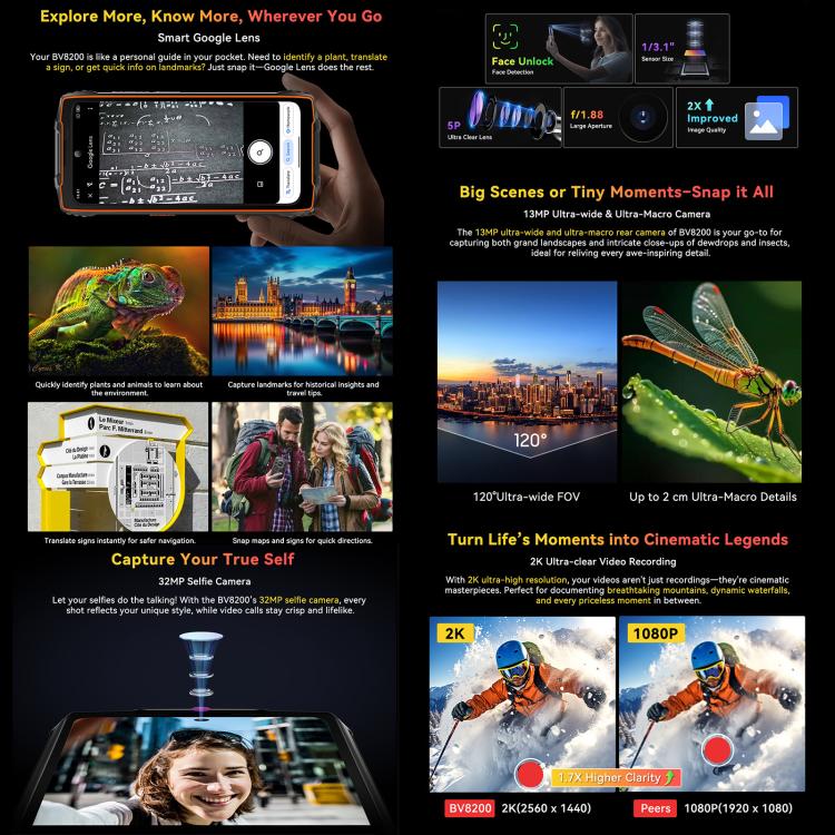 [HK Warehouse] Blackview BV8200 Rugged Phone, 12GB+256GB, 6.5 inch + 1.3 inch Android 14 MediaTekHelio G100 MT8781, Network: 4G, NFC (Black)
