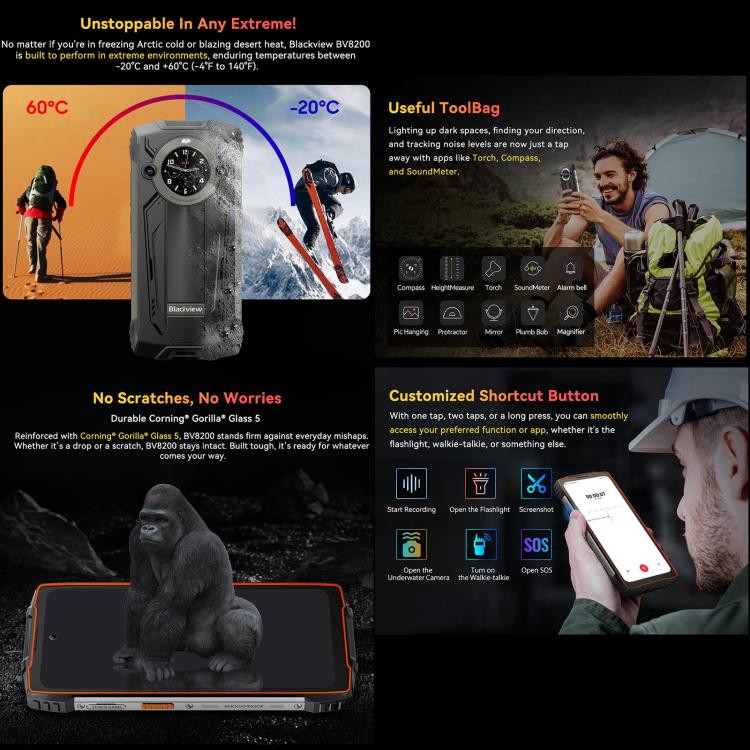 [HK Warehouse] Blackview BV8200 Rugged Phone, 12GB+256GB, 6.5 inch + 1.3 inch Android 14 MediaTekHelio G100 MT8781, Network: 4G, NFC (Black)
