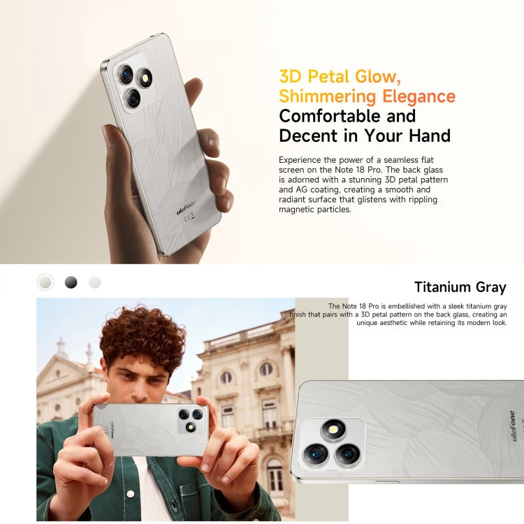 [HK Warehouse] Ulefone Note 18 Pro, 6GB+256GB, Face ID & Side Fingerprint, 6.78 inch Android 14 MediaTek Helio G91 MTK6769 Octa Core, Network: 4G, Dual SIM, OTG, NFC (Titanium Gray)