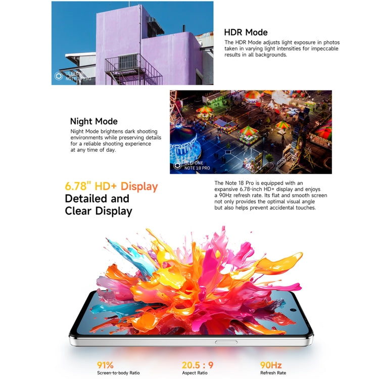 [HK Warehouse] Ulefone Note 18 Pro, 6GB+256GB, Face ID & Side Fingerprint, 6.78 inch Android 14 MediaTek Helio G91 MTK6769 Octa Core, Network: 4G, Dual SIM, OTG, NFC (Moonlit White)