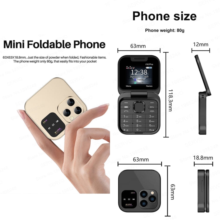 SERVO i16 Pro Mini Flip Phone, 1.77 inch, MTK6261D, 23 Keys, Support Bluetooth, FM, Magic Sound, Quick Dial, GSM, Dual SIM (Purple)