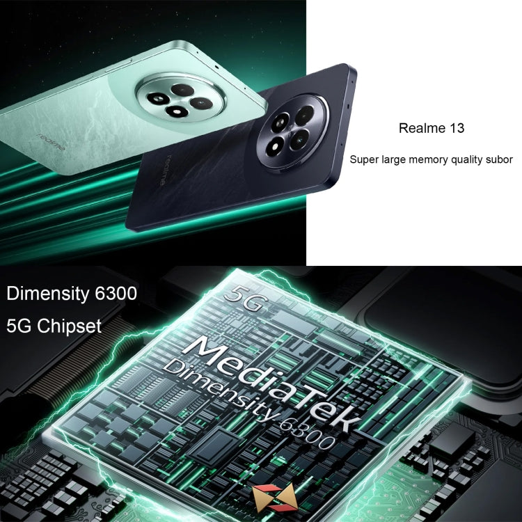 Realme 13, 12GB+512GB, Side Fingerprint Identification, 6.72 inch Realme UI 5.0 Dimensity 6300 5G Octa Core, Network: 5G (Green)
