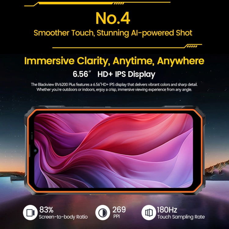 [HK Warehouse] Blackview BV6200 Plus, 8GB+128GB, IP68/IP69K/MIL-STD-810H, 6.56 inch Android 14 Unisoc UMS9230 T606 Octa Core, Network: 4G, OTG, NFC (Black)