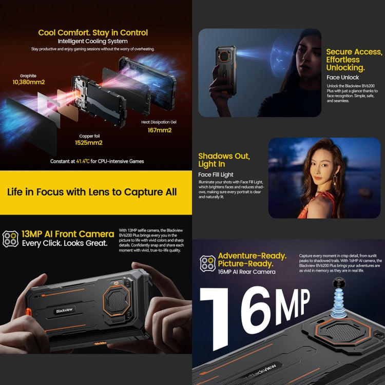 [HK Warehouse] Blackview BV6200 Plus, 8GB+128GB, IP68/IP69K/MIL-STD-810H, 6.56 inch Android 14 Unisoc UMS9230 T606 Octa Core, Network: 4G, OTG, NFC  (Orange)