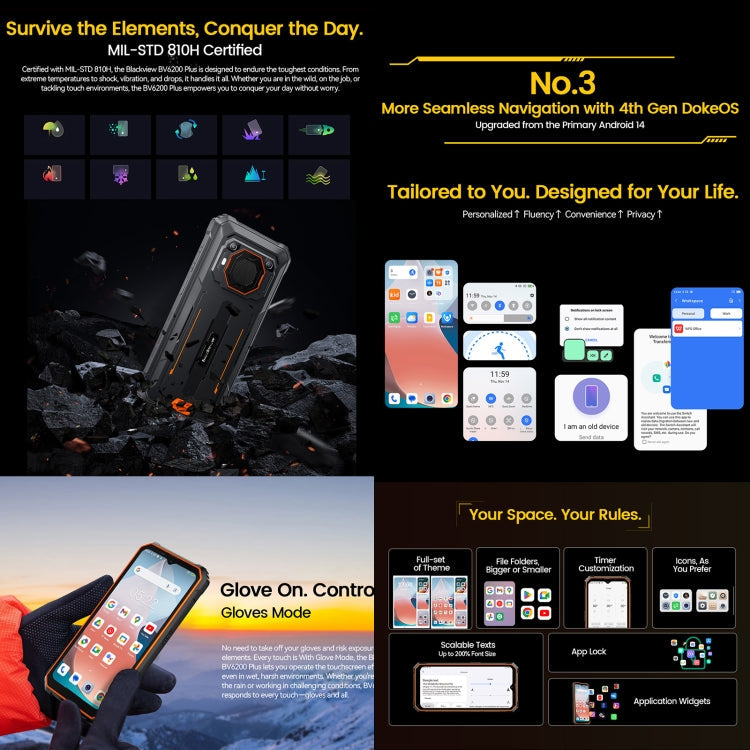 [HK Warehouse] Blackview BV6200 Plus, 8GB+128GB, IP68/IP69K/MIL-STD-810H, 6.56 inch Android 14 Unisoc UMS9230 T606 Octa Core, Network: 4G, OTG, NFC (Black)