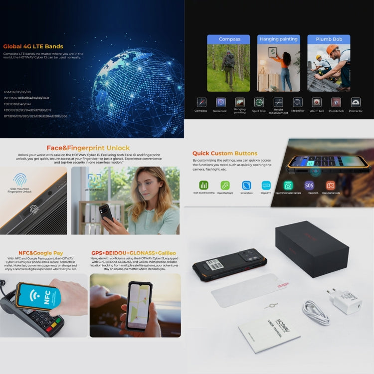 [HK Warehouse] HOTWAV CYBER 13, IP68/IP69K Rugged Phone, 8GB+128GB, 10800mAh, 6.6 inch Android 14.0 Unisoc T606 Octa Core, Network: 4G, NFC, OTG (Orange)