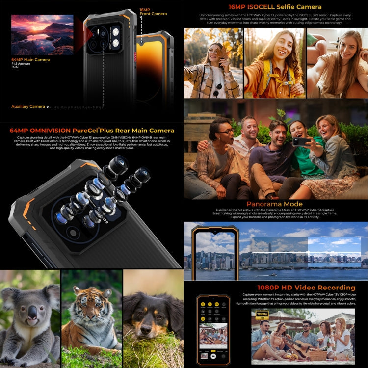 [HK Warehouse] HOTWAV CYBER 13, IP68/IP69K Rugged Phone, 8GB+128GB, 10800mAh, 6.6 inch Android 14.0 Unisoc T606 Octa Core, Network: 4G, NFC, OTG (Orange)