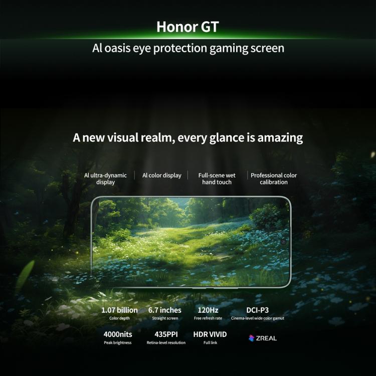 Honor GT, 16GB+256GB, In-screen Fingerprint, 6.7 inch MagicOS 9.0 Android 15.0 Snapdragon 8 Gen 3 Octa Core, Network: 5G, OTG, NFC (Black)
