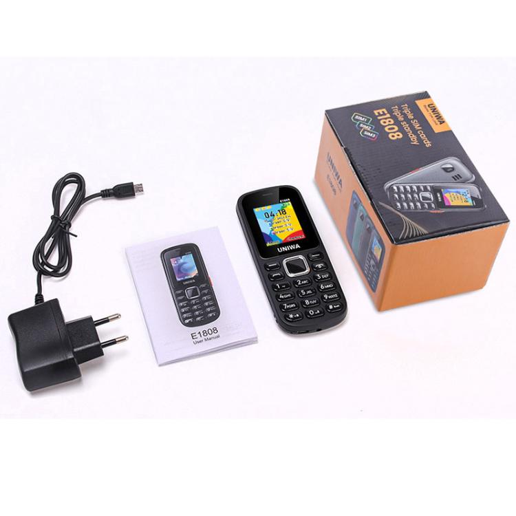 UNIWA E1808 Elder Keypad Phone, 1.77 inch SC6531E, LED Flashlight, 21 Keys, Network: 2G, Triple SIM, EU Plug (Blue)